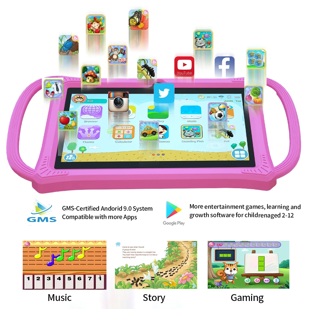 7.0 Inch Kids Tablet Android 12 Quad Core 4GB+64GB WiFi Bluetooth Educational Software Tablets Children's Gifts