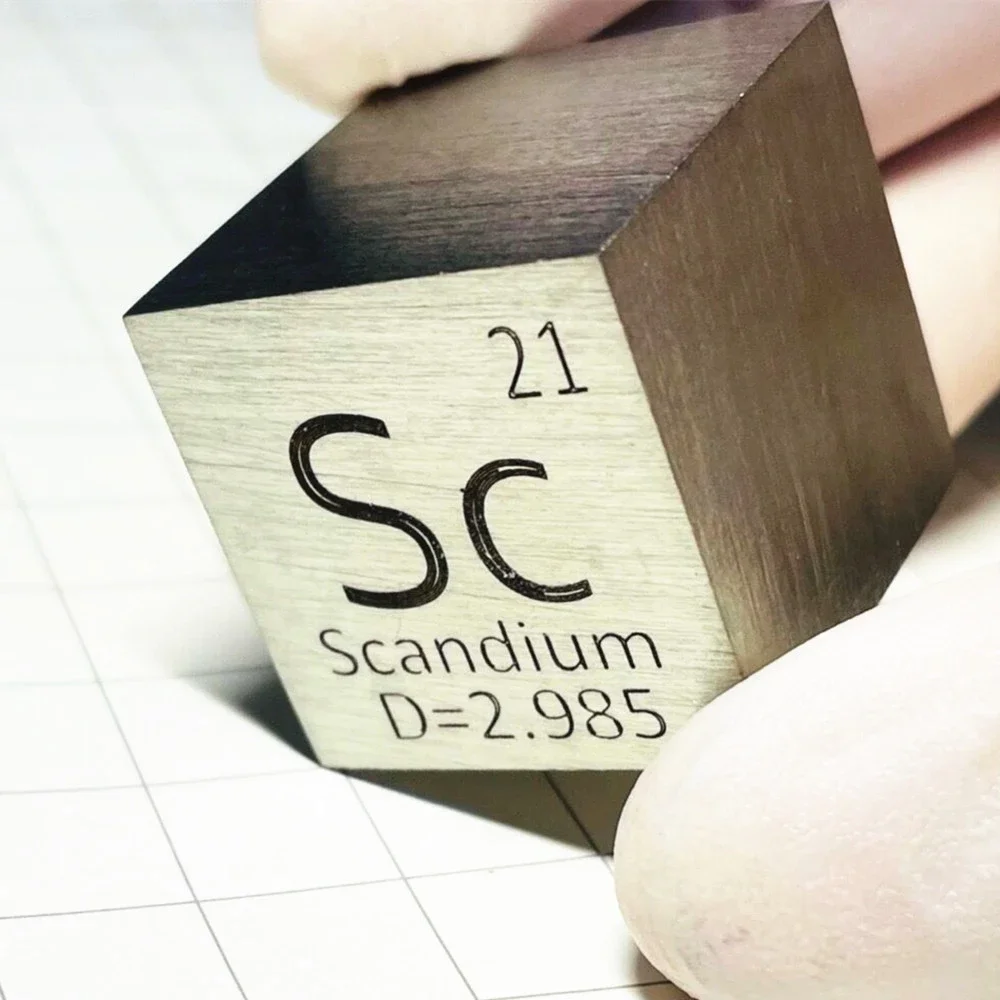 

Scandium Metal in the Periodic Table- Cube Side Length is One Inch (25.4mm) and Weight is about 50g 99.9