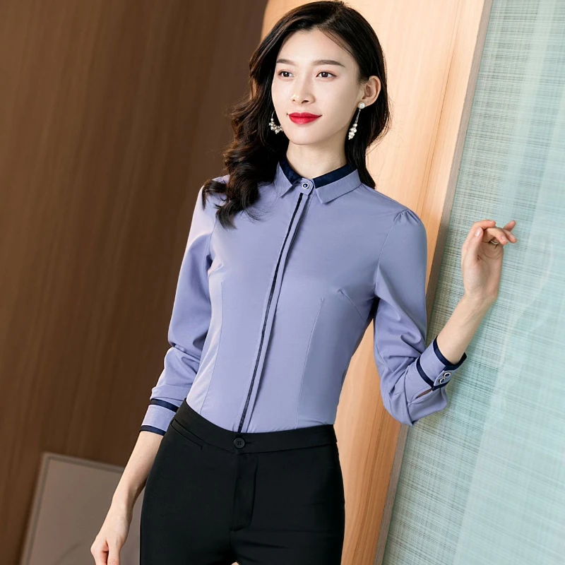 2024 New  Women Shirt Elegant Grey Shirt Women Button Up Shirt Long Sleeved Blouse OL Spring Vintage Women Clothing Womens Tops