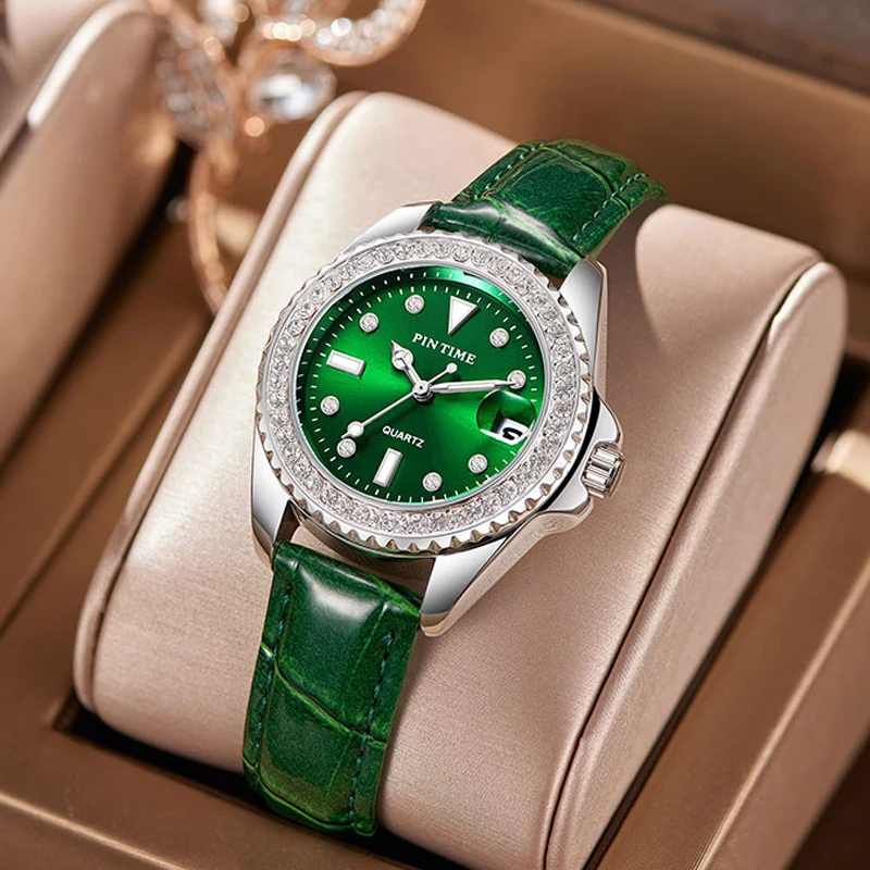 

PINTIME Новые женские кварцевые часы с бриллиантовым набором ободок Дизайн Модный тренд Легкий роскошный стиль Женские кварцевые часы ﻿