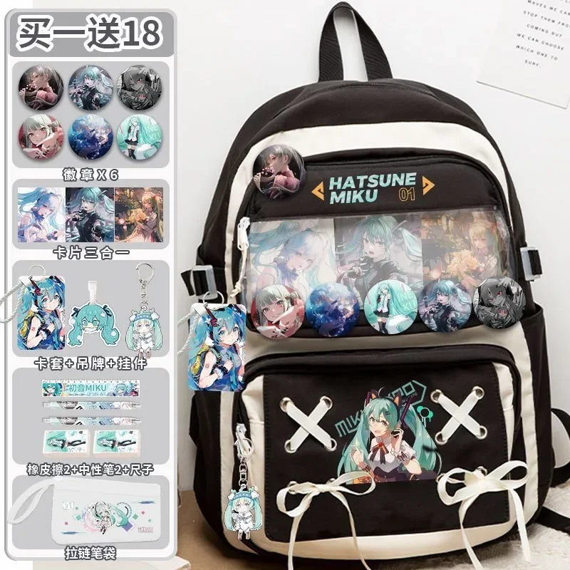 Hatsune-mochila de escuela secundaria Miku para mujer, mochila de gran capacidad, ligera, a la moda