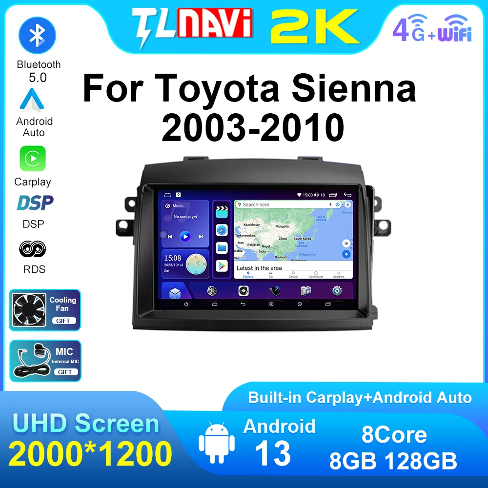 

Автомагнитола для Toyota Sienna 2 XL20 2003-2010, мультимедийный проигрыватель с GPS-навигацией, Android, автомобильное головное устройство для Carplay, DSP, RDS, Bluetooth