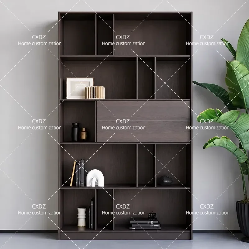 Minimalist Italian Light Luxury Modern Simple Study Bookshelf Display Cabinet Solid Wood Custom Home Living Room Furniture
