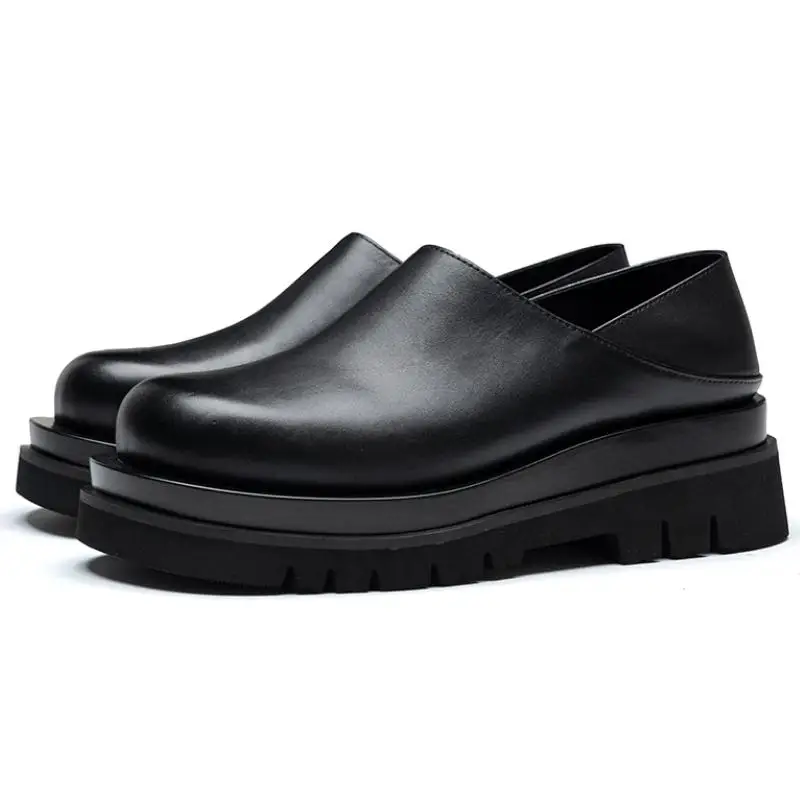 

New Height Increase Genuine Leather Casual Fashion Platform Shoes Men Round Toe Slip-On Loafer Shoes Trendy Mens High Heel Shoes