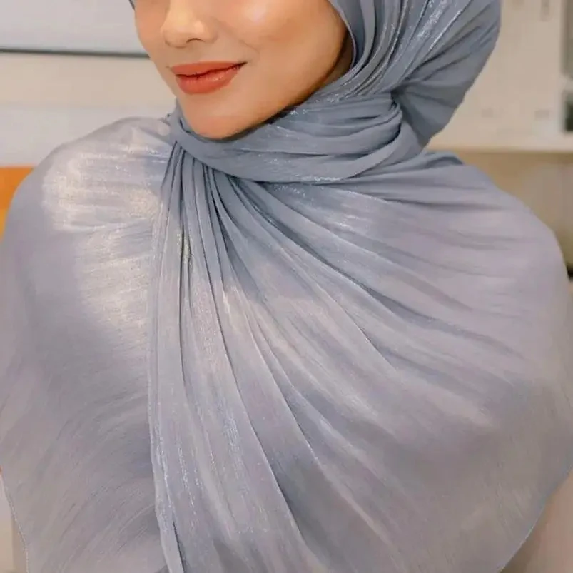 New Premium Silk Crinkle Hijab Scarf Women Shawls Plain Muslim Women Hijabs Breathab Islam Women Turban Pleated Scarf Ramadan