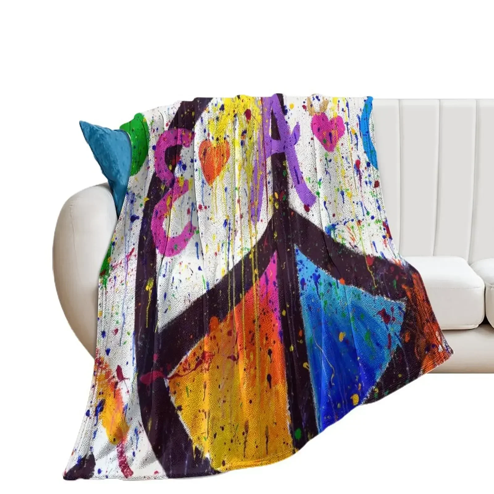 

Peace Sign Graffiti Throw Blanket Thins Sofa Quilt Flannel Fabric Blankets