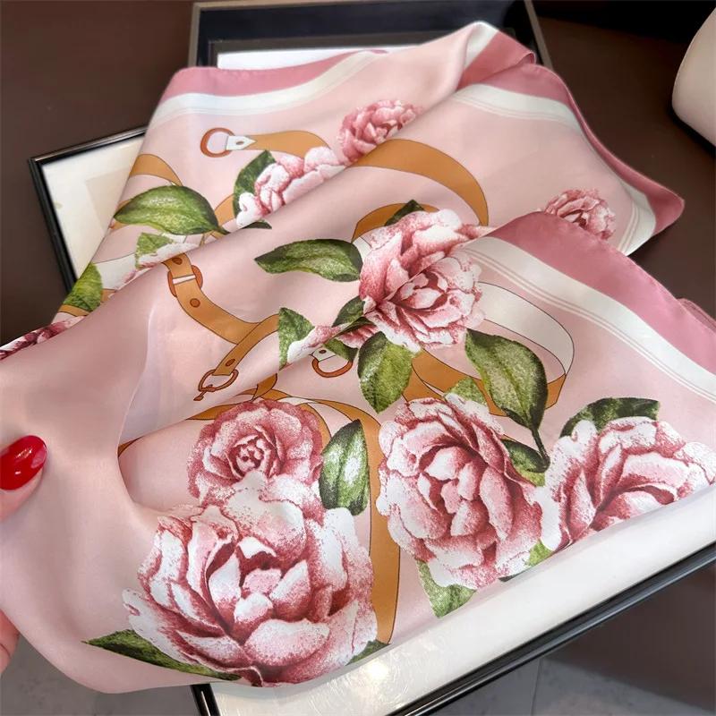 Nejanhom 2024 New Fashion 27*27inch Silk Feeling Scarf Satin Medium Square Head Hijab Scarf for women