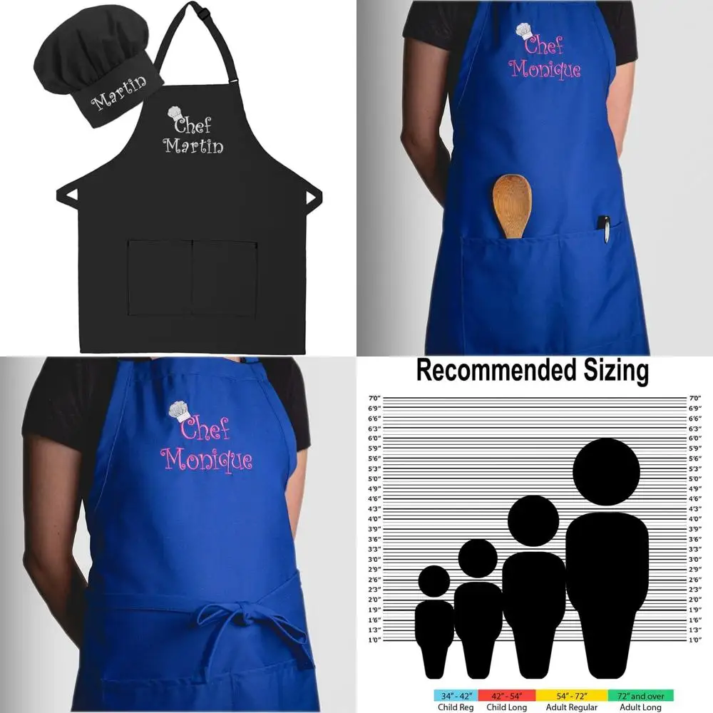 

Custom Embroidered Apron & Hat Set for Adults - Perfect for Mother's Day, Kitchen, BBQ, Grilling Gifts