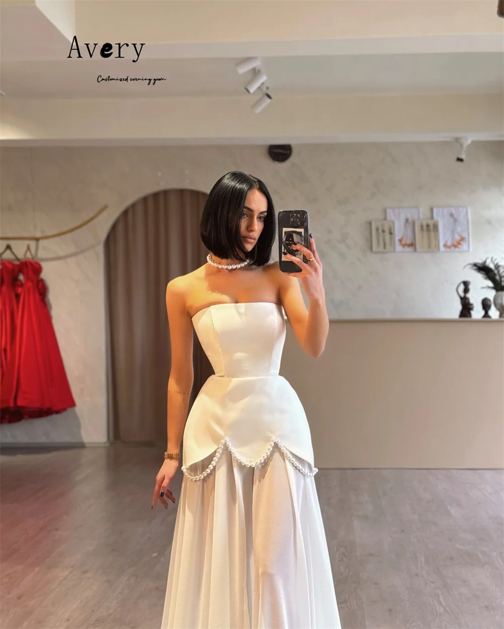 Avery Custom White Beaded Sleeveless Off the Shoulder Long Elegant Evening Party Dresses 2025 Woman Luxury Evening Dress Women's