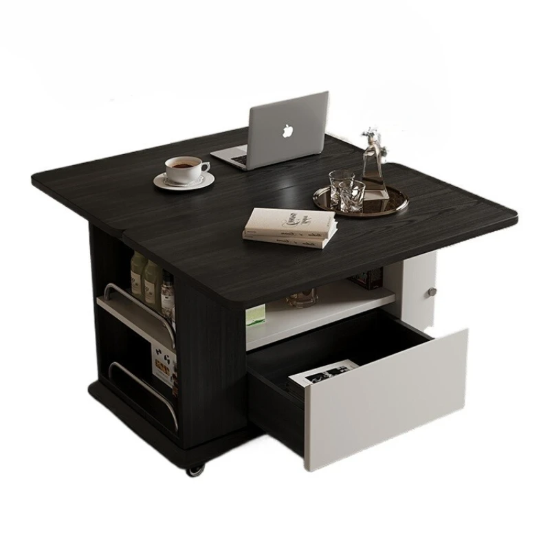 

Movable coffee table, simple household small apartment, modern folding solid wood lifting edge table