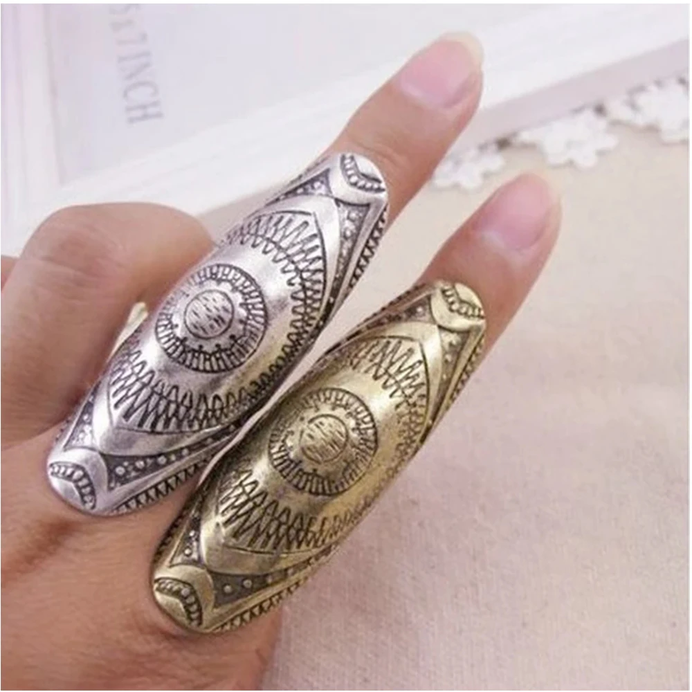 Bohemian Ethnic Ring Retro Style Punk Traditional Personality Carved Shield Joint Ring Statement Jewelry Fresh Accessories