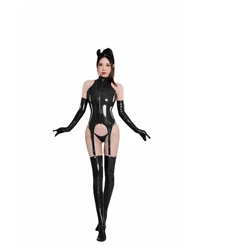 Sexy Lingerie Bodysuits Women Latex Leather Hot Erotic Bodysuit with Gloves Socks Headwear Mistress Sex Christmas Costumes Teddy