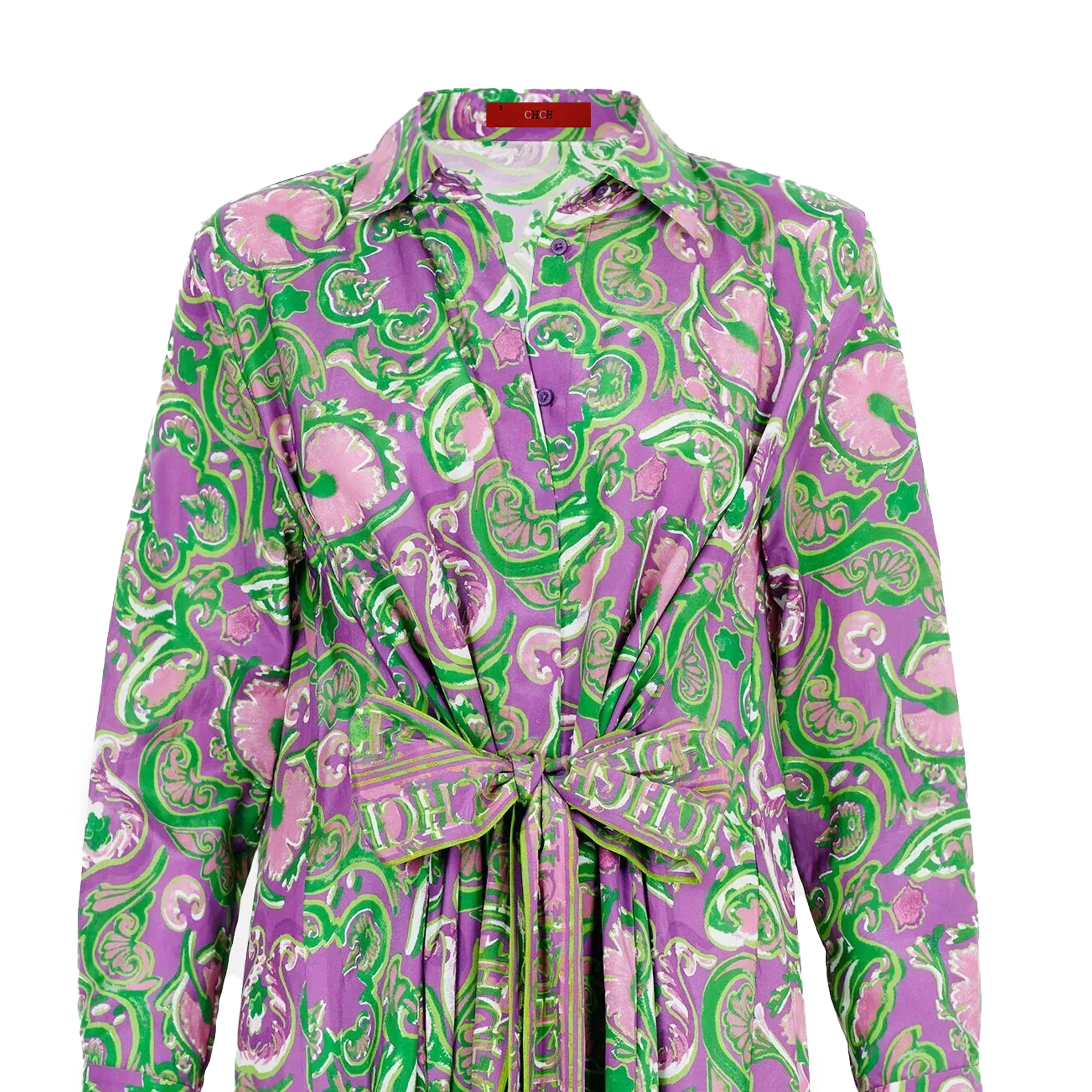 CHCH Women\'s Dress New Long sleeved Polo Collar Printed Shirt Dress Business Casual Long Dress