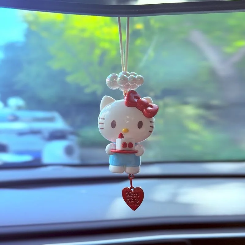 MINISO Hello Kitty coche colgante Kawaii Anime dibujos animados lindos llaveros decoraciones creativas para niño niña niños juguete de regalo de Navidad