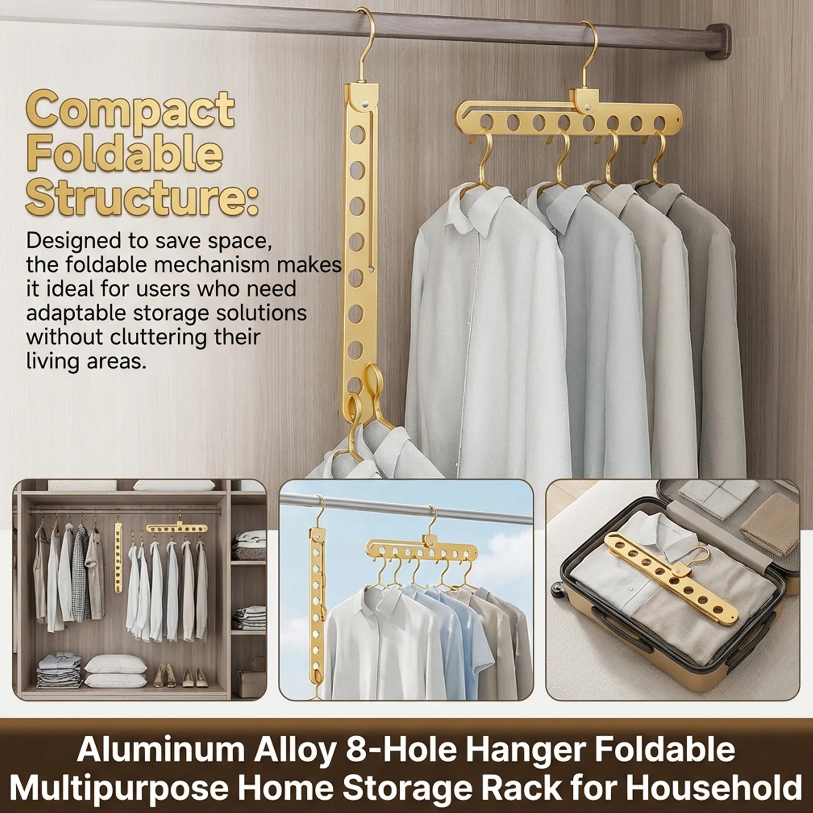 8-Hole Hanger Organizer Rack  Aluminum Alloy Foldable Space Saving Multi-functional Closet Wardrobe Cloth Hangers Storage Rack view 4