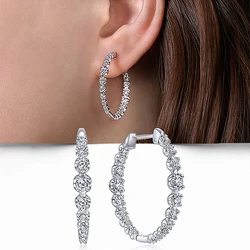 Huitan Stylish Round Zirconia Hoop Earrings for Women Luxury Silver Color Jewelry for Daily Party Female Versatile Accessories