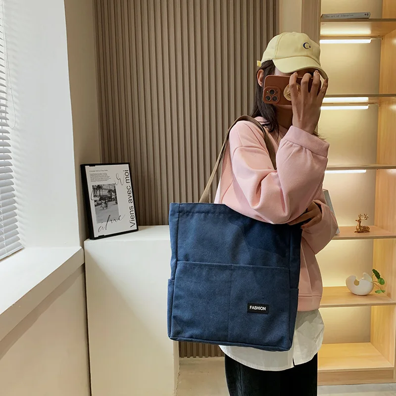 Women's Canvas Bag Student Book Shoulder Large Capacity Female Top Handle Shopper Tote Solid Color Handbags for Women Travel