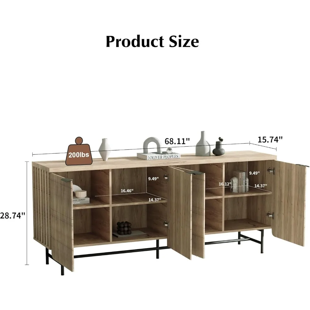 Storage Cabinet, Sideboard Buffet Cabinet with Shelves and Doors, Farmhouse Scandinavian Bar Cabinet Wood Buffet Table