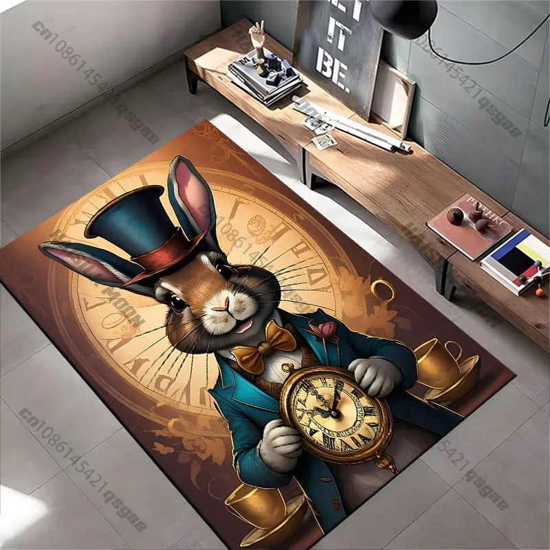Rabbit dressed holding pocket watch carpet Yoga living room room decor children's crawling mat doormat area rug games mat