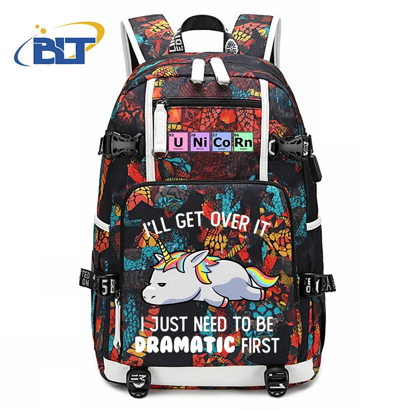 Unicorn print student school bag large capacity backpack usb outdoor travel bag kids school gift