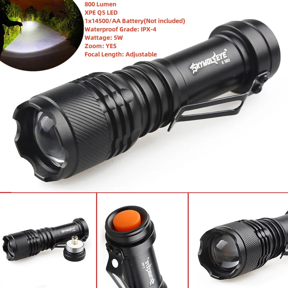 SKYWOLFEYE 500 Lumen 3 Modes XPE Q5 LED 18650/14500 Battery Waterproof Flashlight Focus Lamp for Hiking / Night Fishing /Camping