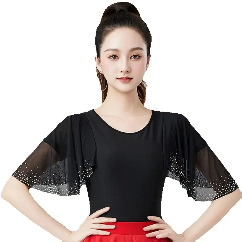 Female Short Sleeves Waltz Ballroom Dance Tops New Women'S Rumba Modern Dancing Top Adults Samba Latin Dance Clothes DW10816