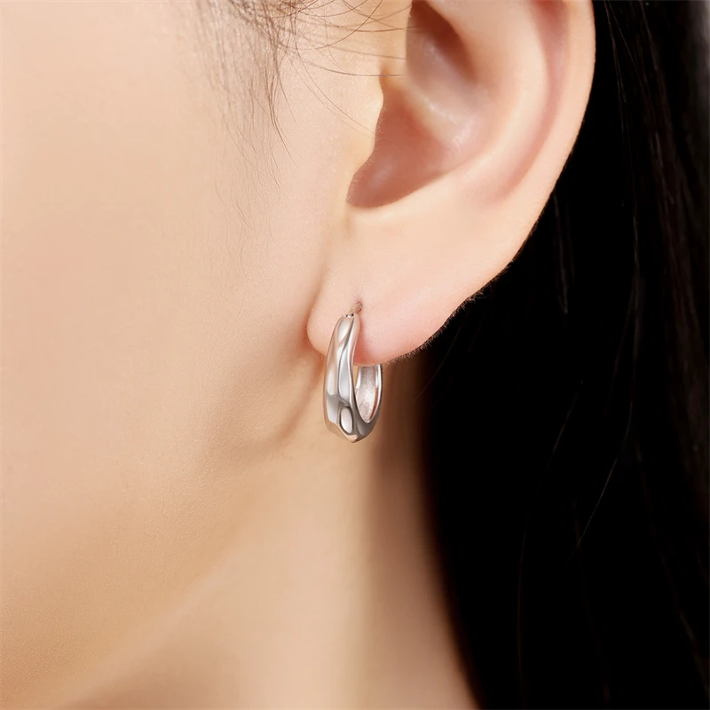 925 Sterling Silver Large Double Hoop Earrings With Simple Texture Earrings For Lady Women Birthday Party Gifts Fine Jewelry