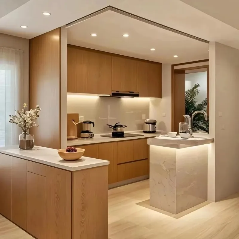 Custom Modern Kitchen Cabinets Granite Countertop Solid Wood Melamine Board Functional Sink Acrylic for Beautiful Home