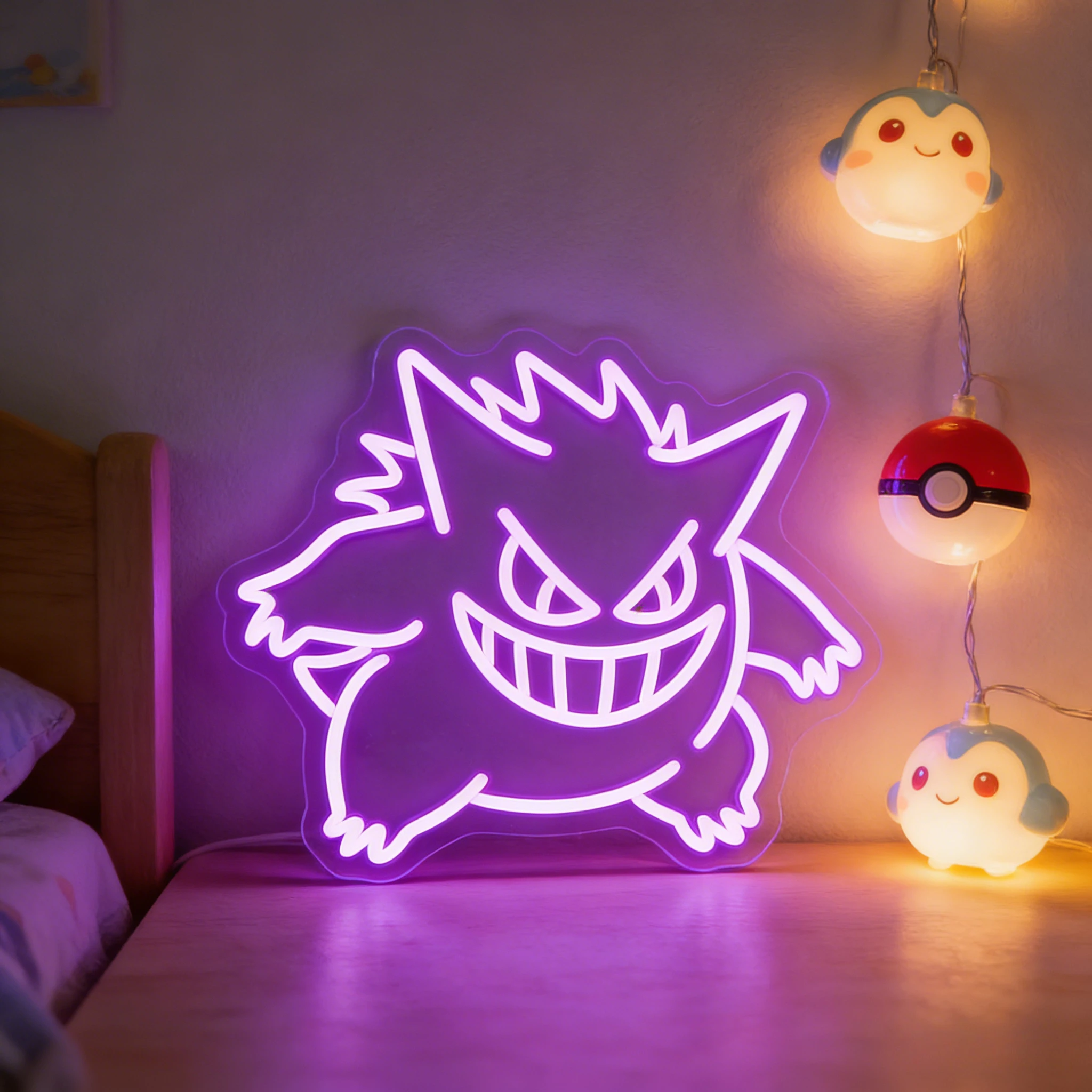 

Gengar Neon Sign LED USB Dimmable Wall Art Night Light for Bedroom Decor Pokemon Gaming Room Birthday Gift Home Party