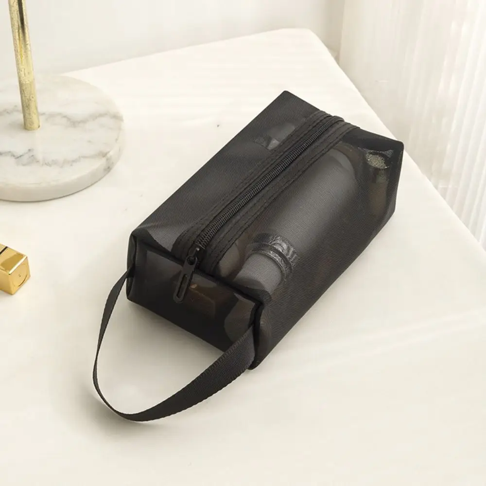 Portable Mesh Makeup Bag Lightweight Square Storage Toiletry Bag Zipper Large Capacity Transparent Cosmetic Bag