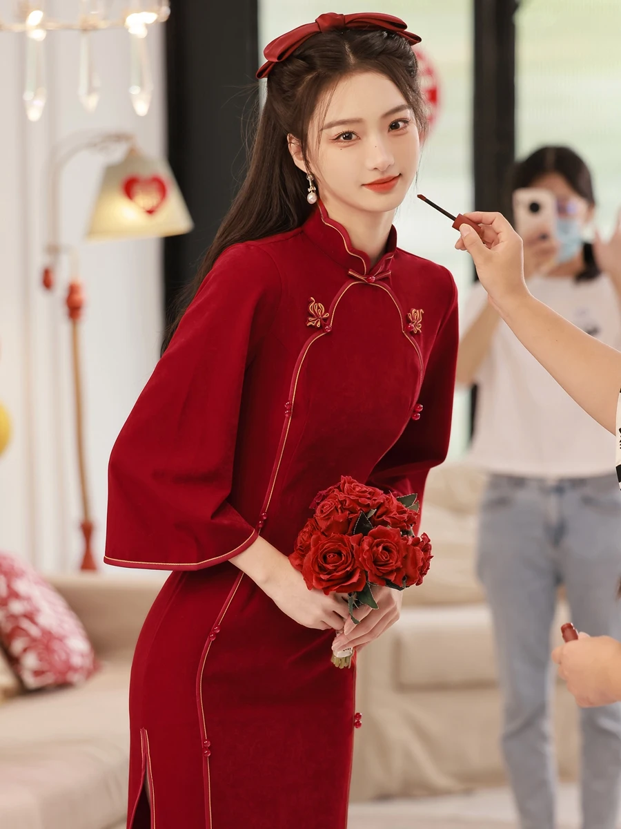 Plum Blossom Dream Dress Toast Cheongsam New Chinese Style for Bride Marriage Engagement High-Grade