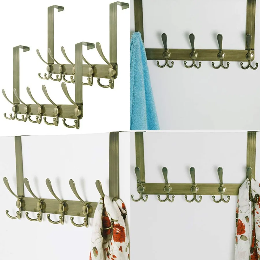 

Over The Door Hook - for Doors up to 1-3/4'' Thickness, of, Metal Door Hanger with 5 Triple Hooks, Over The Door Hanger for Coa