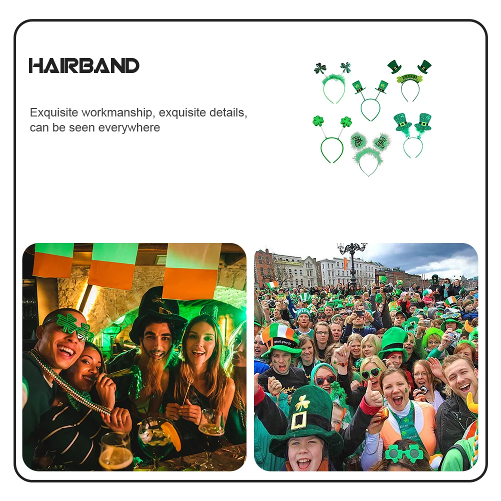 

6 шт. зеленые повязки на голову, фестиваль Дня Святого Патрика, вечерние украшения для волос, обруч для волос в виде трилистника, декоративный аксессуар