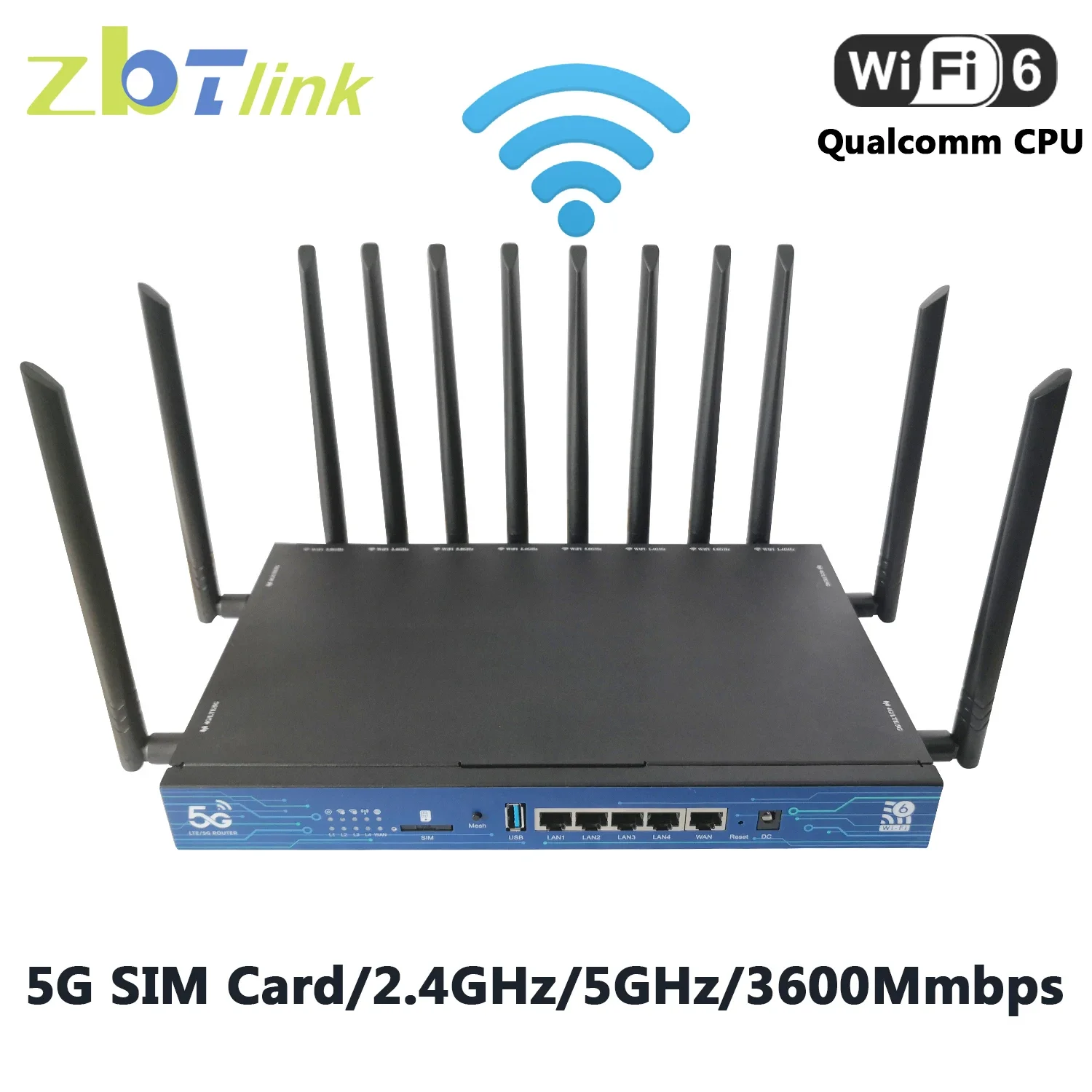 Enrutador 5G WIFI6, tarjeta SIM de 3600Mbps, 1GB, DDR4, Qualcomm Mesh, Openwrt, USB3.0, 5Ghz, 4T4R, antena de MU-MIMO, Internet inteligente