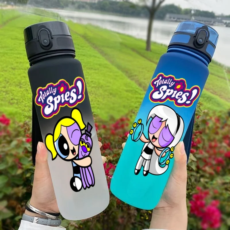 650ML The Powerpuff Girls  Anime Characters Water Cup Portable Children's  Outdoor Large Capacity Plastic Antidrip Water Bottle