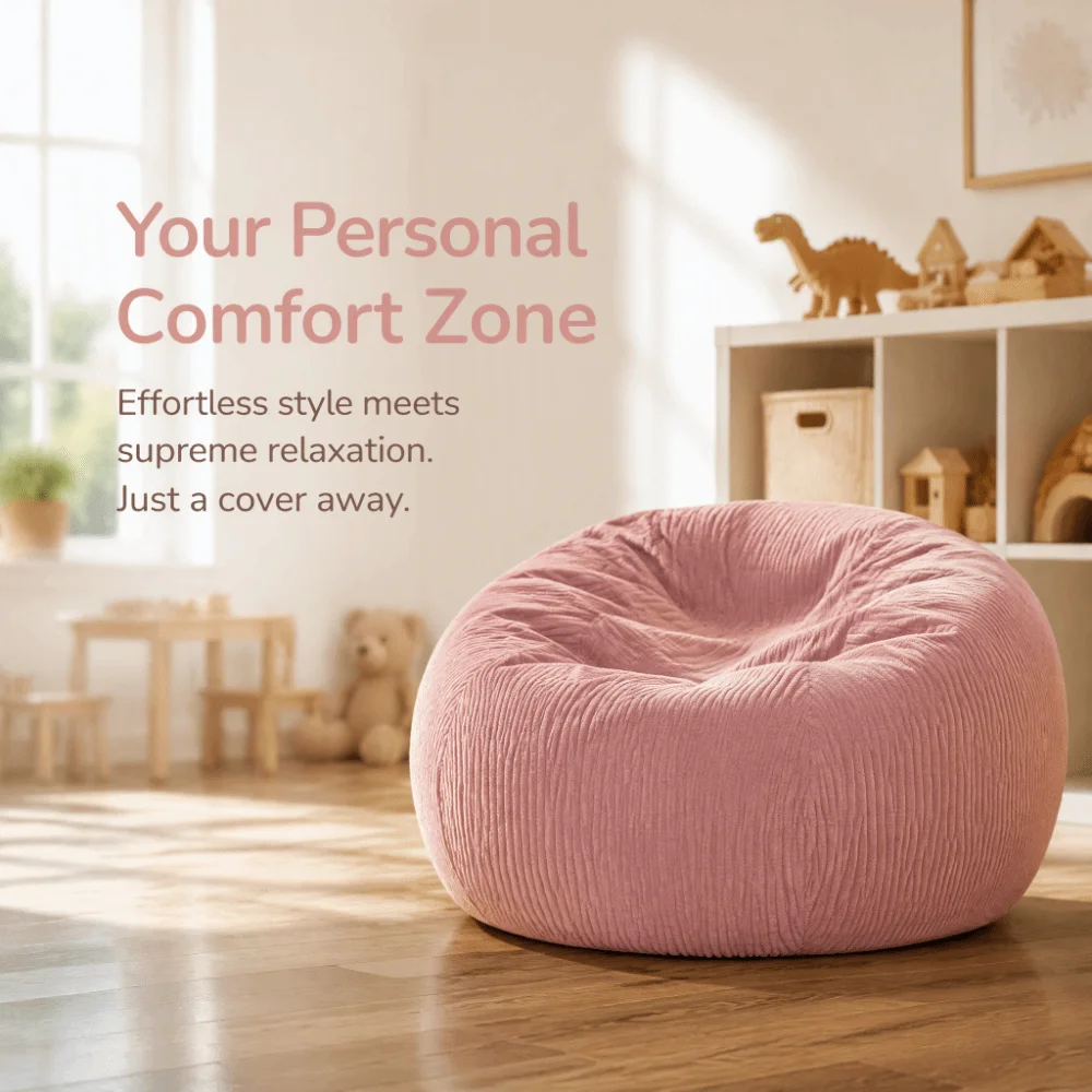 Corduroy Bean Bag Cover Removable Cover Without Inner Filler Sofa Chair Cover Single‑Seat Washable Cover Beanbag Slipcover