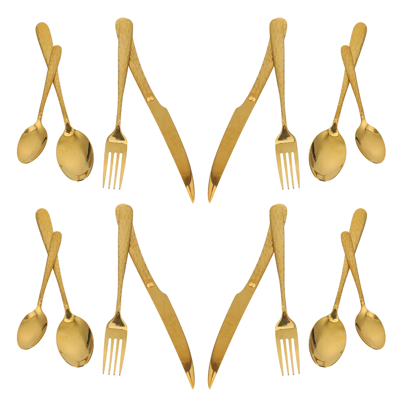 

4Sets Stainless Steel Gold Snake Handle Flatware Set Hammered Silverware Fork Spoon Knife for Restaurant Hotel Dining