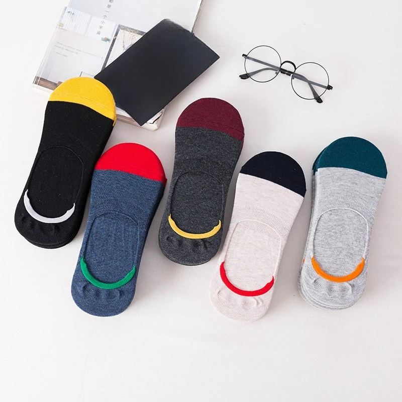 

1/5 пар универсальных мужских носков в полоску, простые короткие носки, впитывающие пот, повседневные удобные легкие дышащие носки-невидимки ﻿
