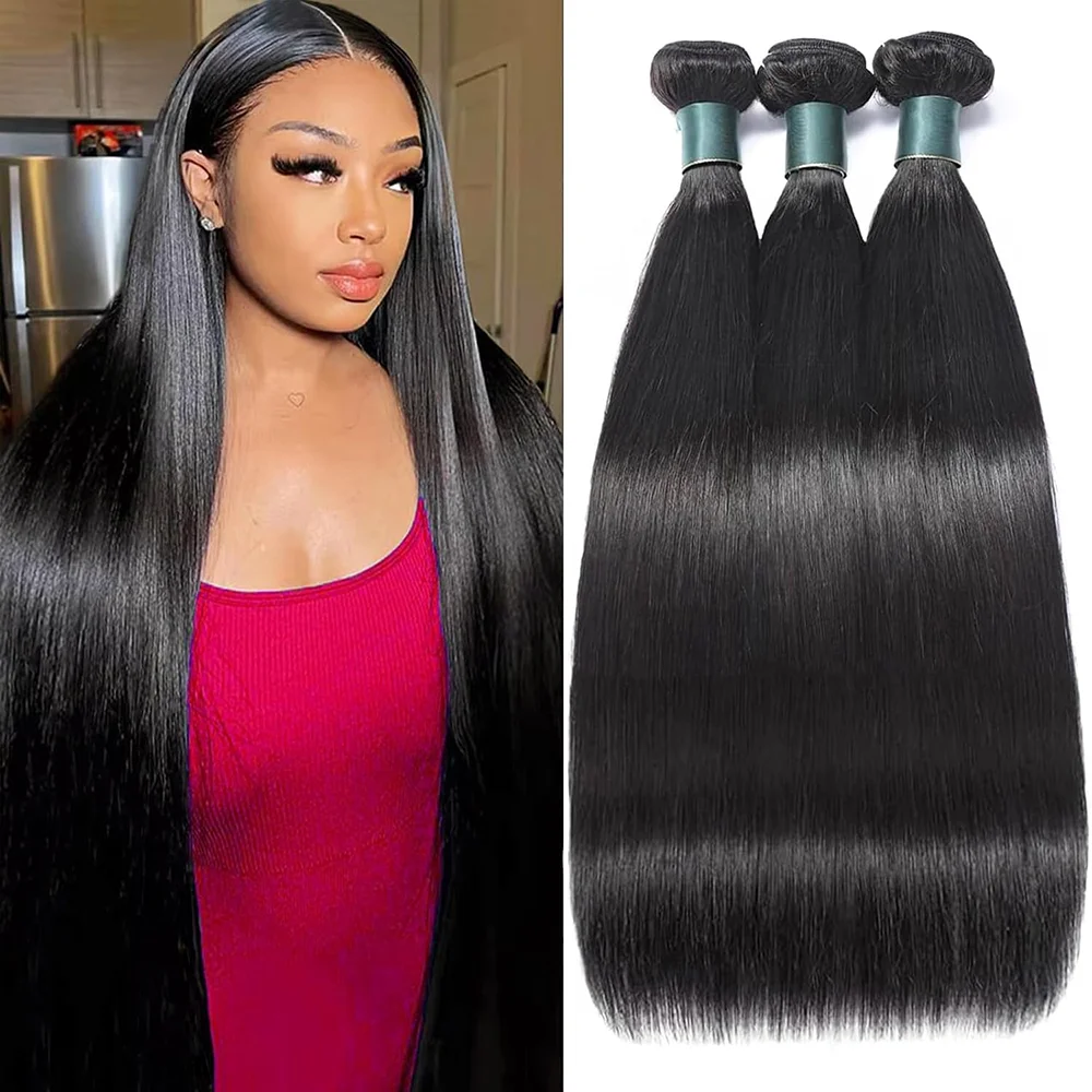 

Прямые девственные необработанные пучки человеческих волос, натуральные бразильские прямые наращивания, объемные плетеные пучки волос для женщин