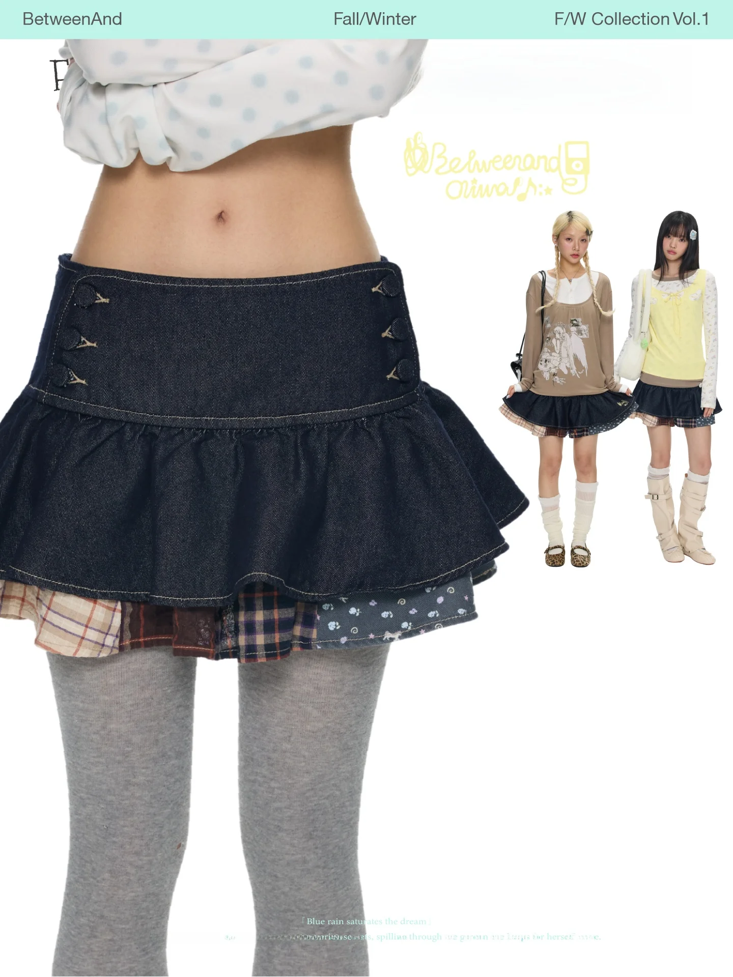 Low Waist Spliced Denim Skirt Women's Slimming Double Layer Cake Style Half-length Skirt Casual Brand Betweenand