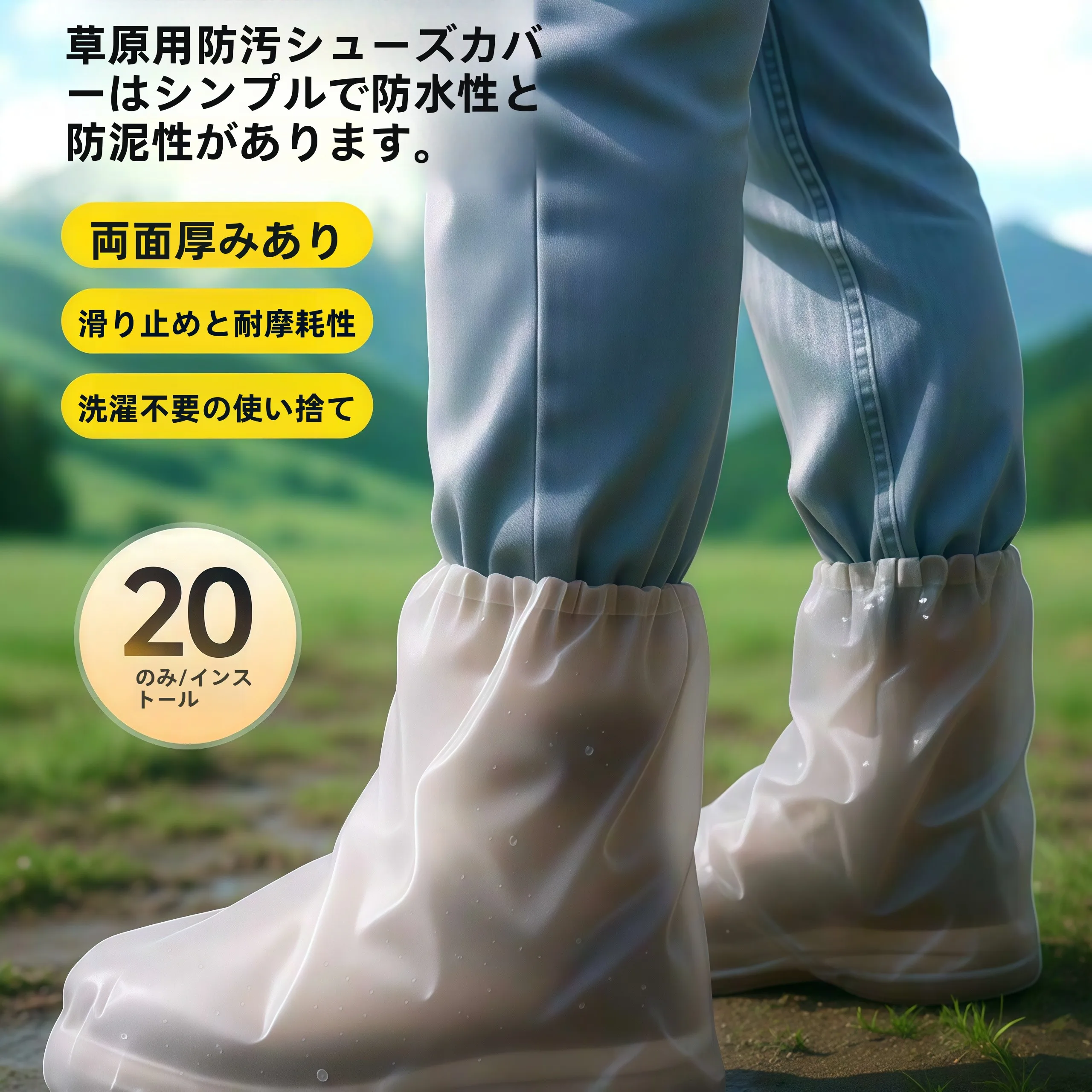 2026年新型-厚手延長使い捨てレインブーツカバー-アウトドア登山旅行用-ポータブル全身防水パンツ-レッグカバー