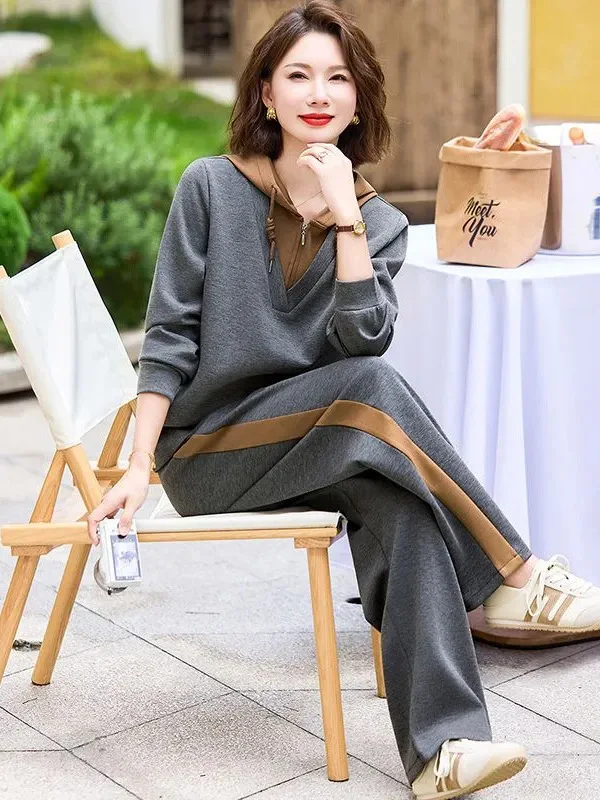 Casual Sportswear Set for Mom Autumn Sle 2025 New Large Size Two-Piece Suit Middle-Aged And ly Women's Spring Autumn