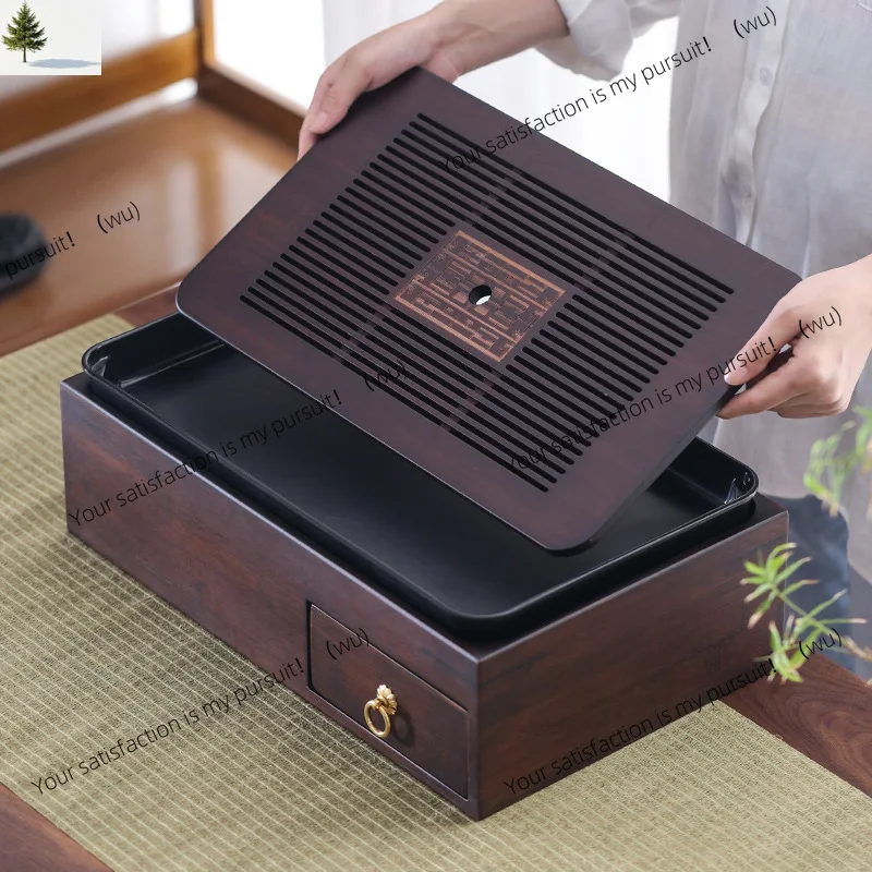 Whole bamboo tea set storage box Multifunctional storage box tray with tea tray on top and  Household living