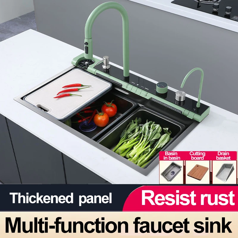 304 Stainless Steel Multi-functional Digital Display Large Sink for Kitchen Hotel Furniture Decoration,680mm/750mm/800mm X 450mm