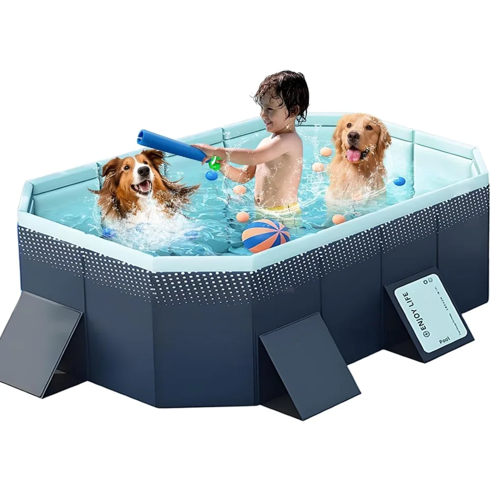 

Foldable Swimming Pool with Sturdy Square Design Large 83" L 55" W 22" D Portable Kids & Pet Bathtub with Reinforced Sidewalls E