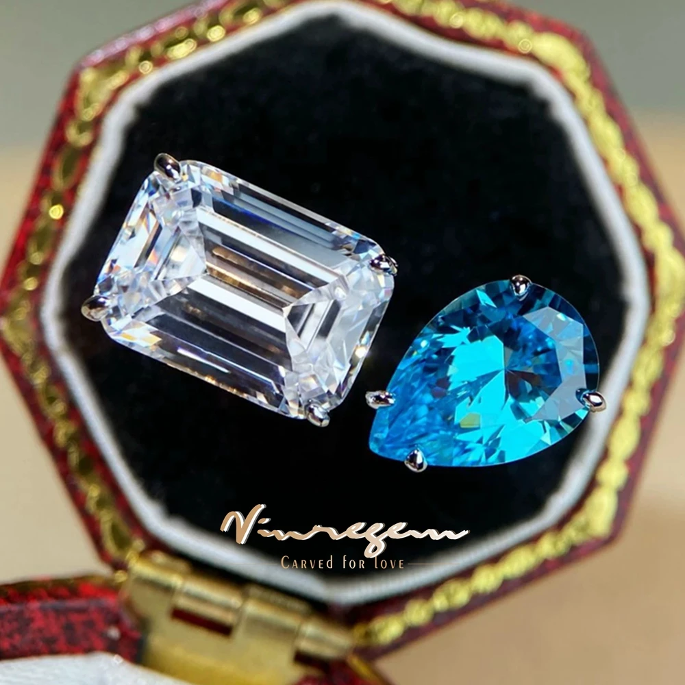 

Vinregem 3-5 CT Изумрудная грушевидная огранка Аквамарин Сапфир Высокоуглеродистые бриллиантовые драгоценные камни Открытые кольца 100% стерлингового серебра 925 пробы Изящные ювелирные изделия