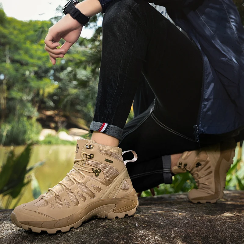 Botas tácticas para hombre, ideales para actividades al aire libre, impermeables, para trabajos, caza, ultraligeras, de respuesta rápida, antideslizantes, para acampar, con cordones, botas militares.