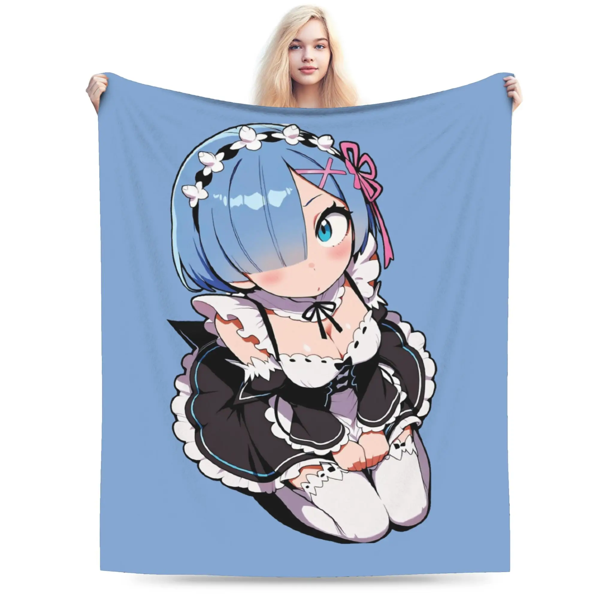 R-Re Zero Rem Anime Blanket Flannel Summer  Multifunction Super Soft Throw Blanket for Bed Bedroom Quilt