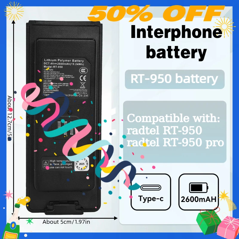 

Новая литий-ионная аккумуляторная батарея 2600 мАч 3,7 В для рации Radtel RT-950 RT-950Pro, сменная батарея для двухсторонней радиосвязи