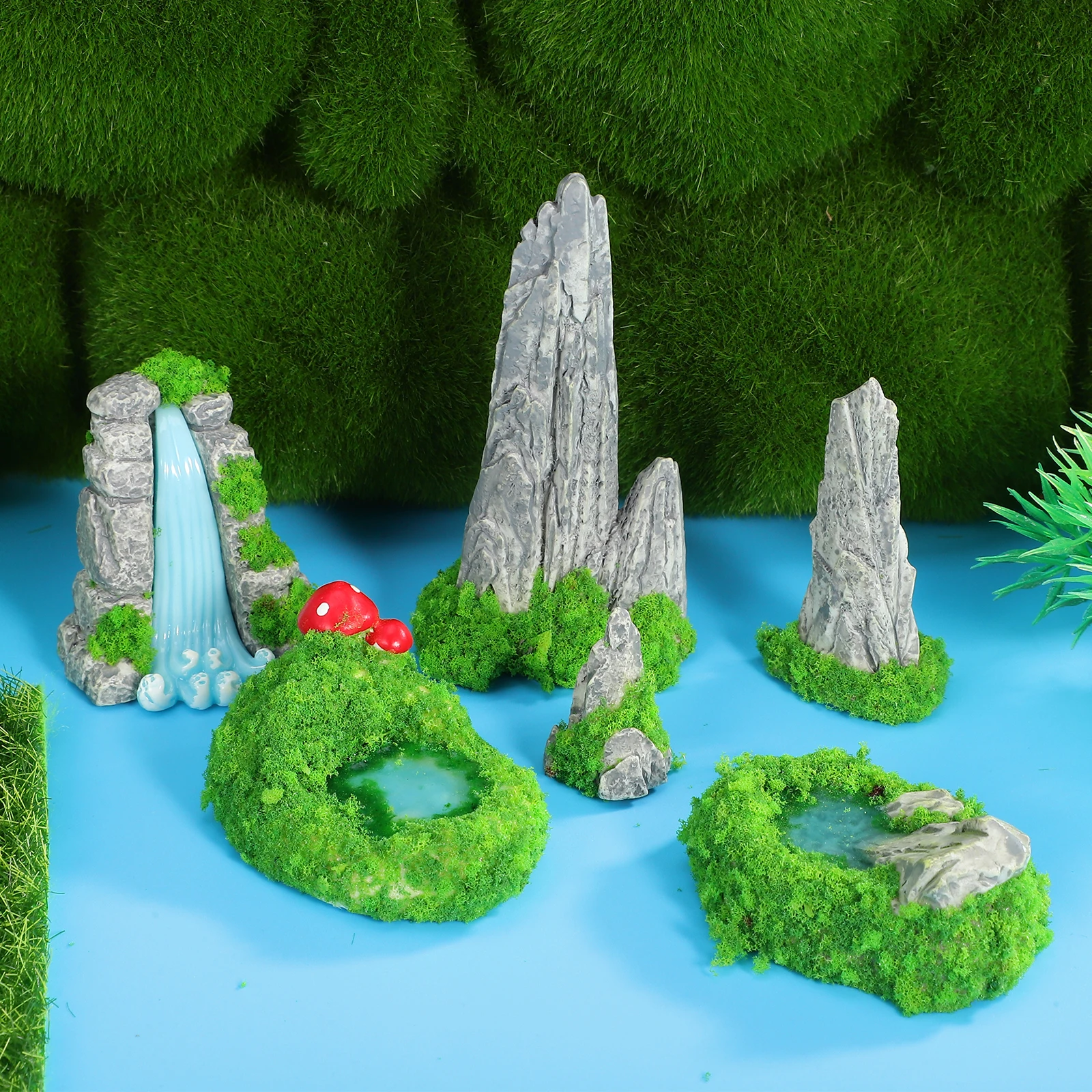6Pcs Micro Garden Rockery Resin Fake Mountain Water Feature Decor for Mini Landscape Aquarium Diorama Bonsai Ornament Home